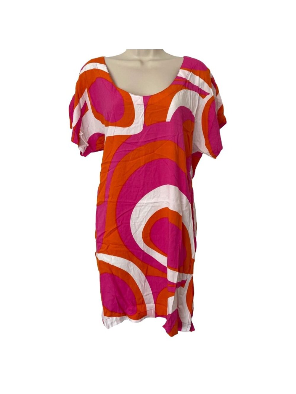 Escapada Logan Mini Dress Pink Orange Kaleidoscope Short Sleeve Pullover Size M